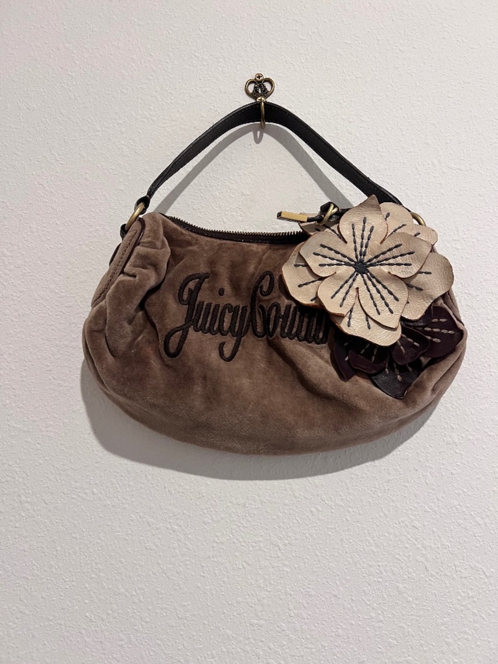 Vintage velvet Juicy Couture bag with flower detail